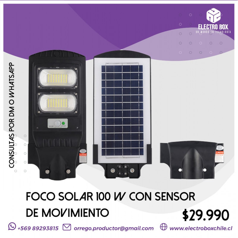 Foco Led Solar 100W + Soporte Poste 50cm + Pernos de anclaje