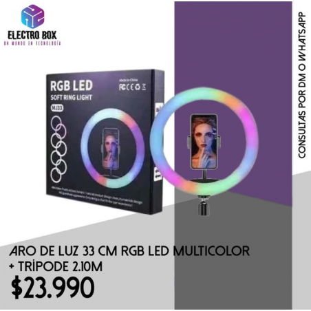 Aro de luz 33 cm RGb led multicolor + trípode 2.10 M